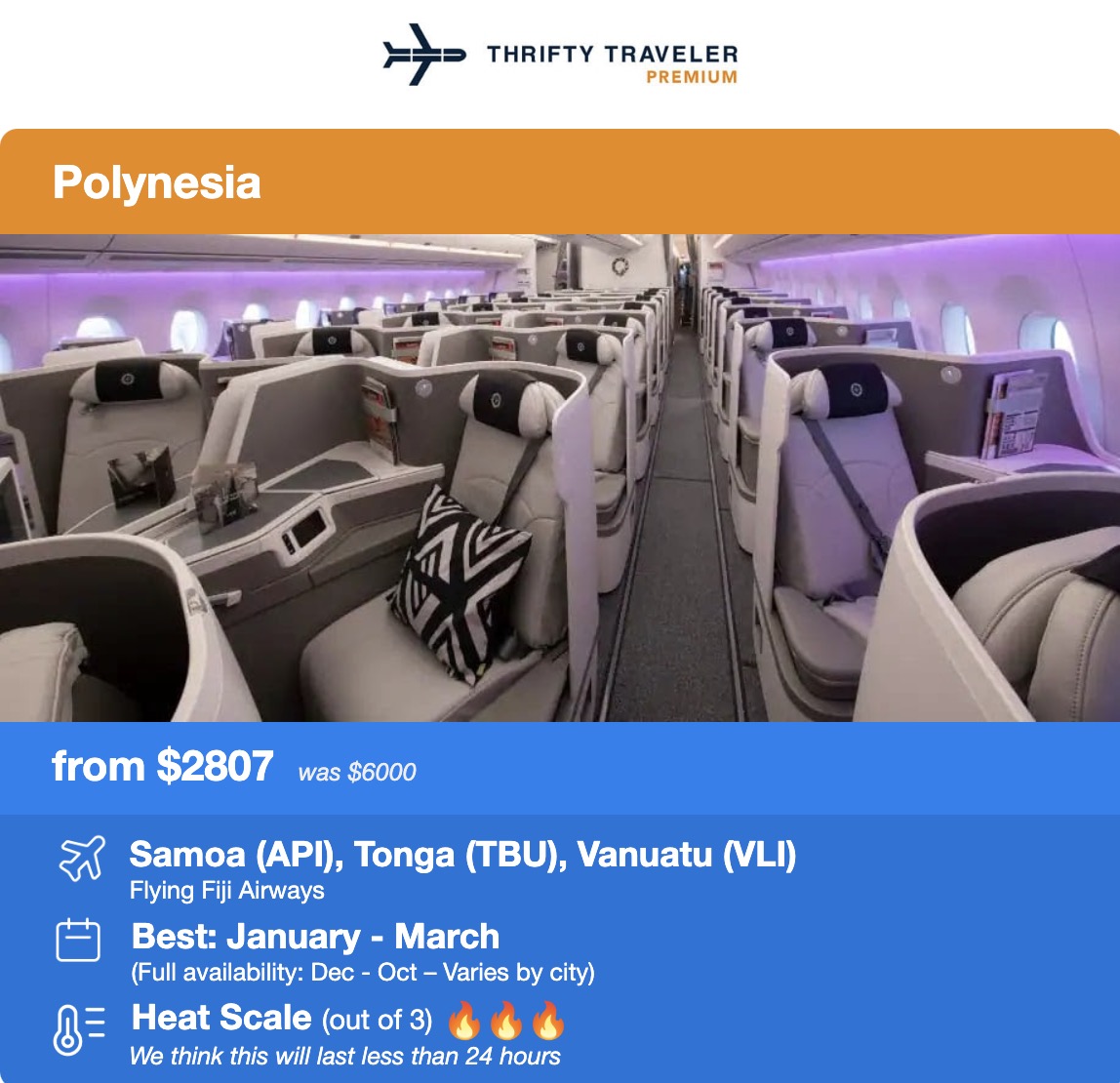 Polynesia flight deal on Fiji Airways business class from $2,807 roundtrip. 