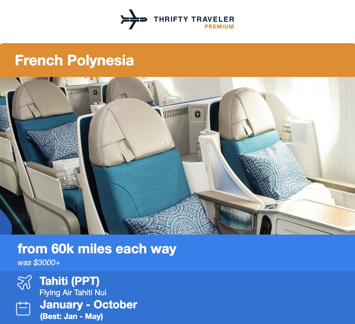 Air Tahiti Nui business class flight deal for 60,000 points each way.