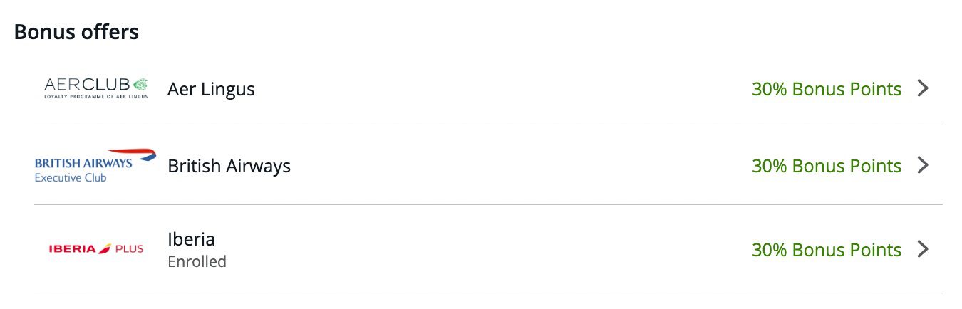 chase transfer bonus to british airways and other airlines