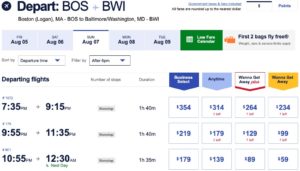 boston to baltimore wanna get away plus