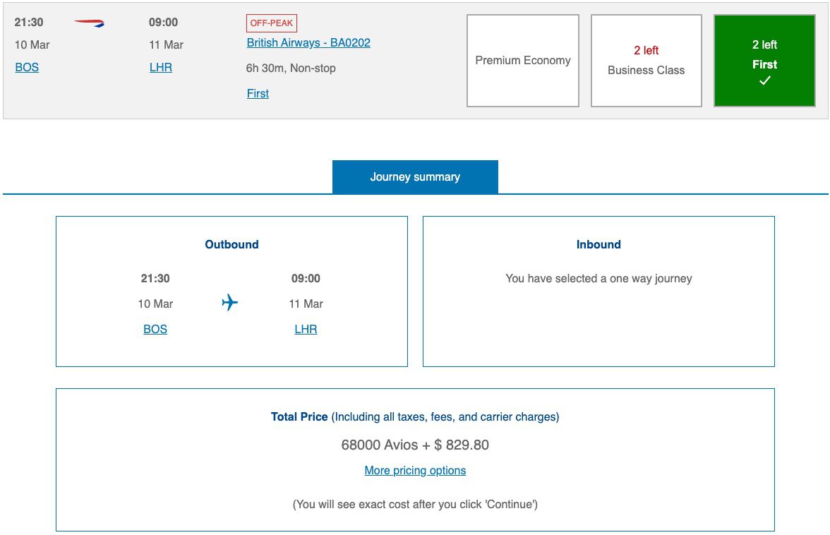 boston to london british airways first class