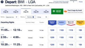 Baltimore to New York Laguardia on Southwest