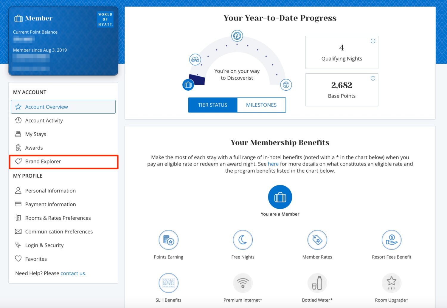 hyatt brand explorer in account