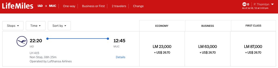 Washington D.C. to Munich in Lufthansa First class using LifeMiles