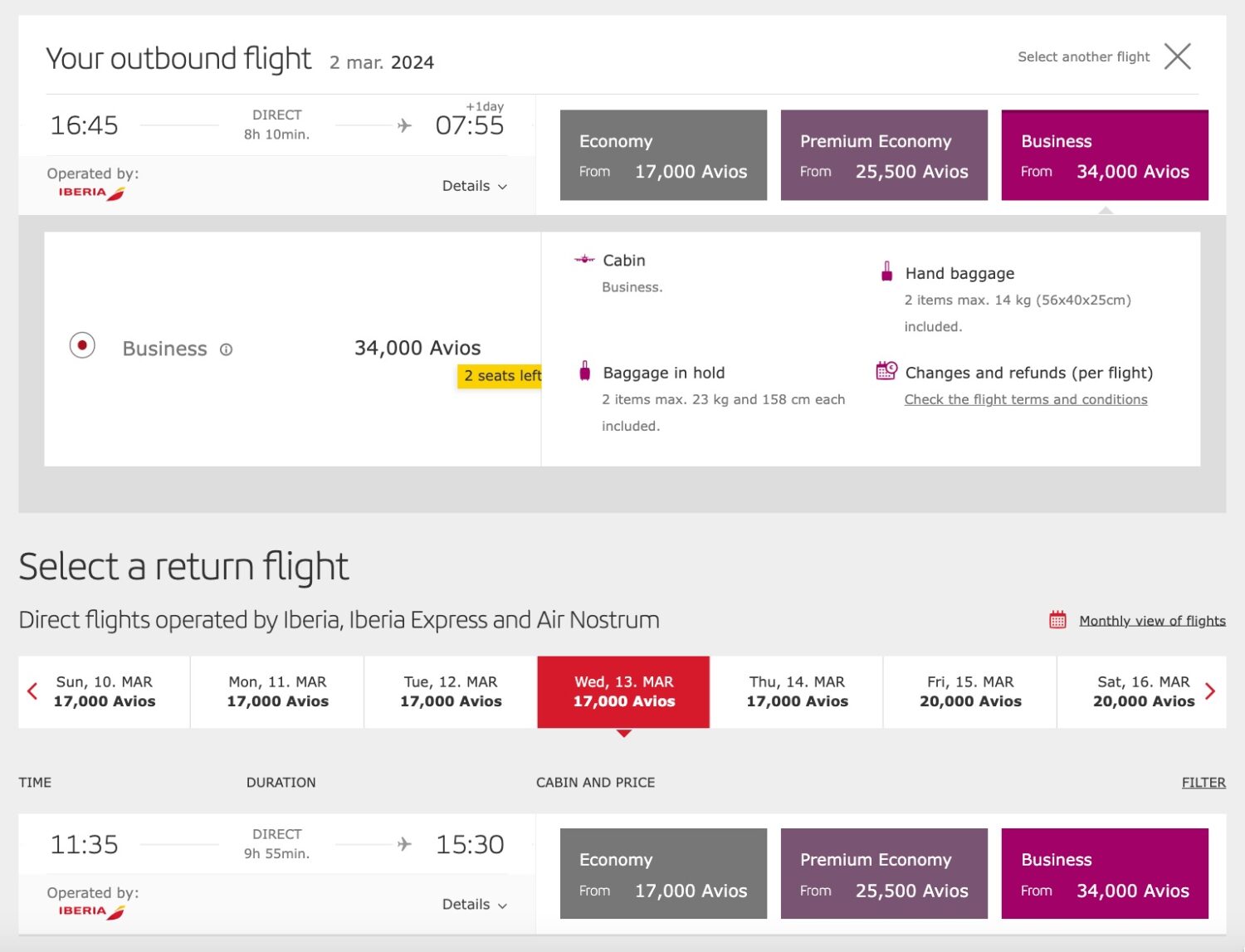 iberia business class