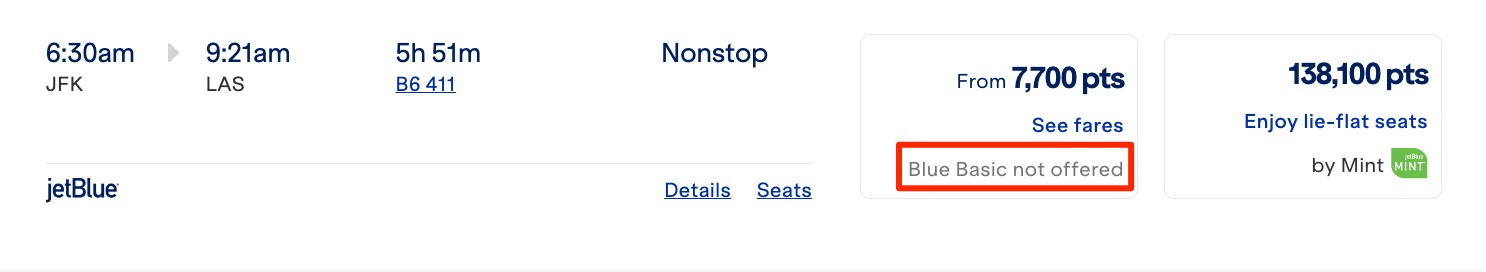 booking jetblue award tickets using trueblue points