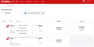 LifeMiles sort and filter functions