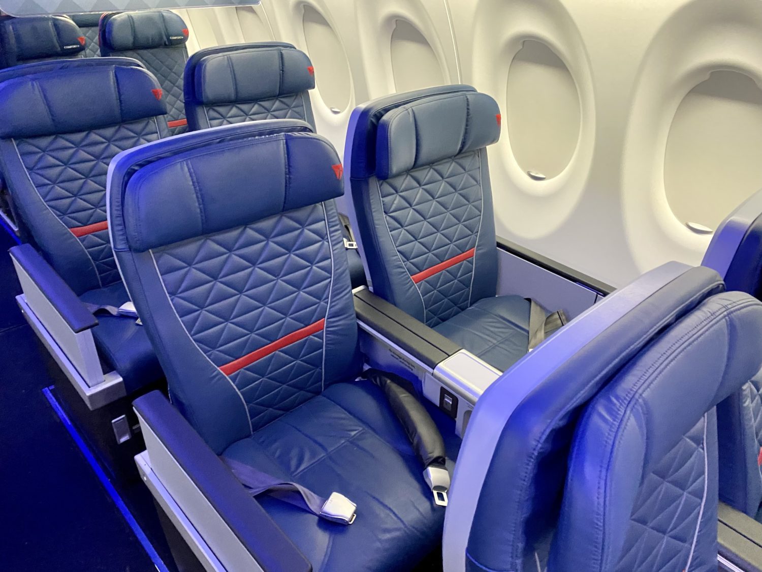 The first class cabin on a Delta flight. 