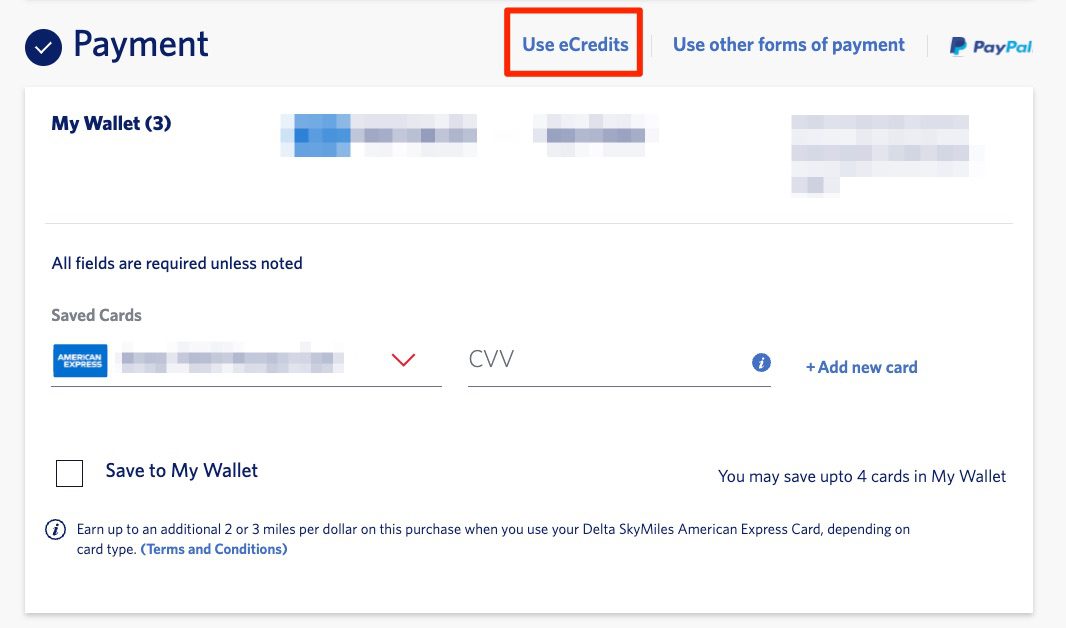 use ecredits to pay for a delta flight 