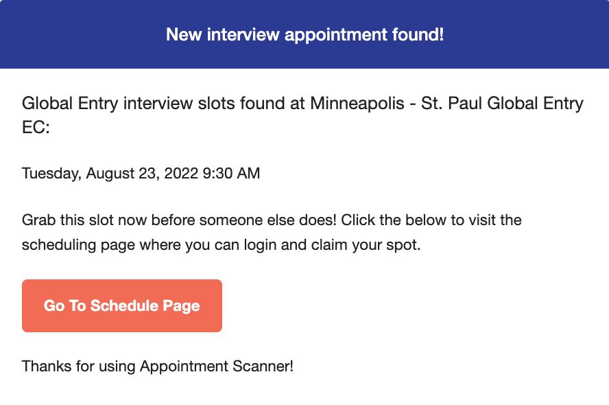 global entry appointment alert email