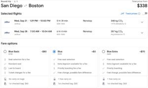 San Diego to Boston jetblue google flights