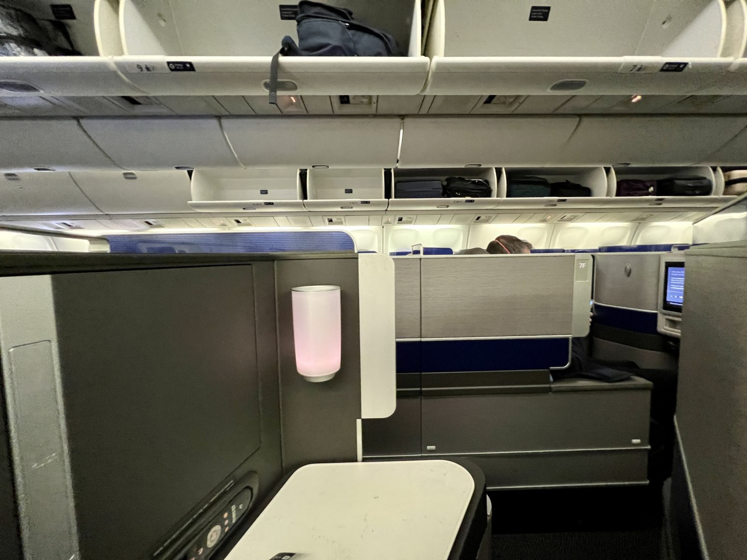 view from united polaris seat at the center of the cabin