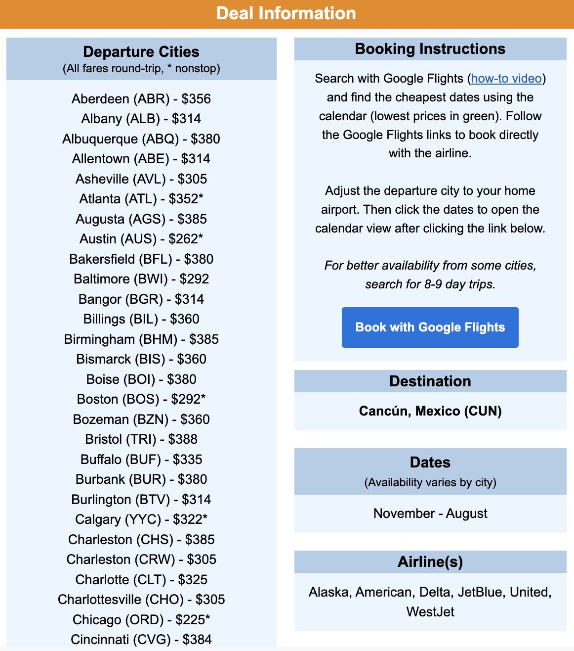 Cancun flight deal
