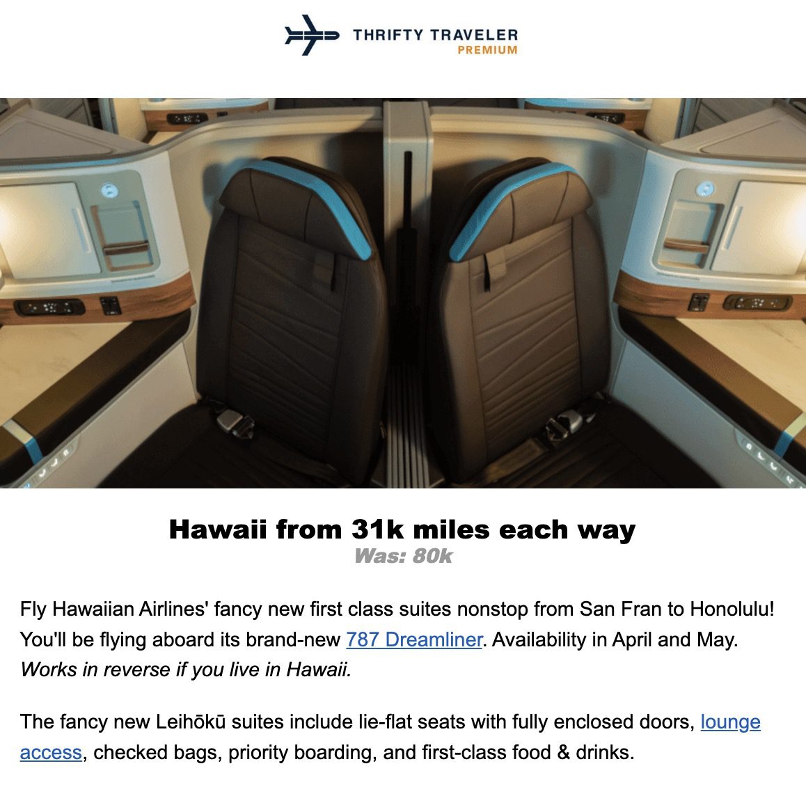 First Class to hawaii