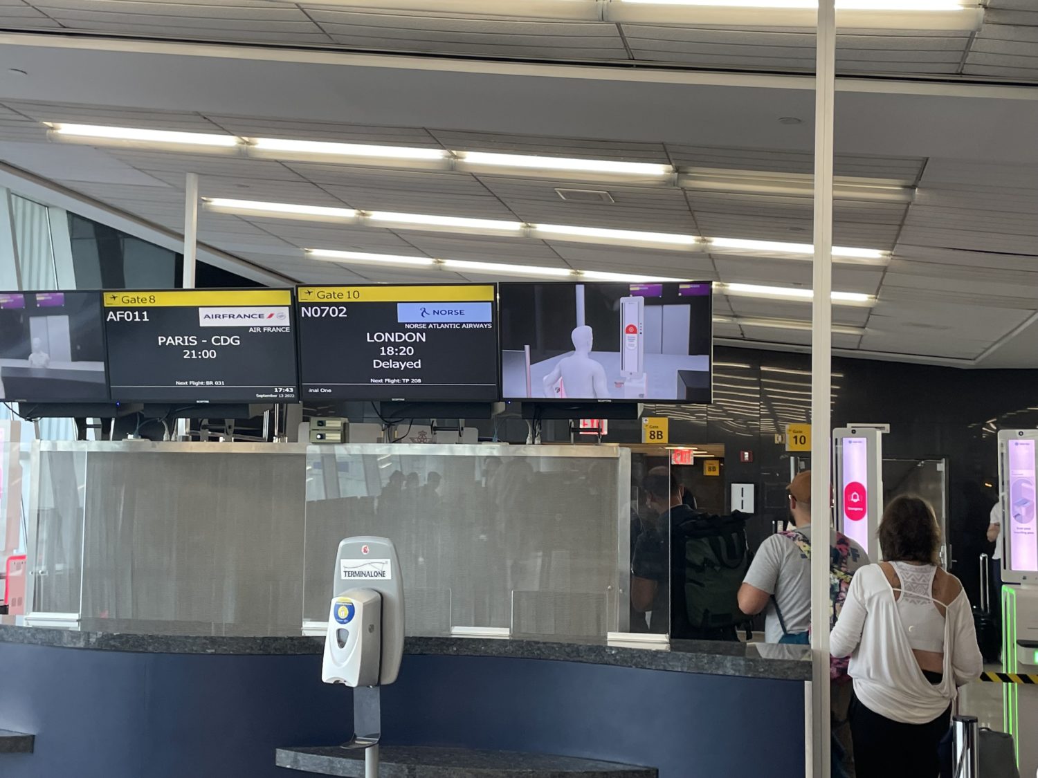 Norse Atlantic Premium boarding gate at JFK. 