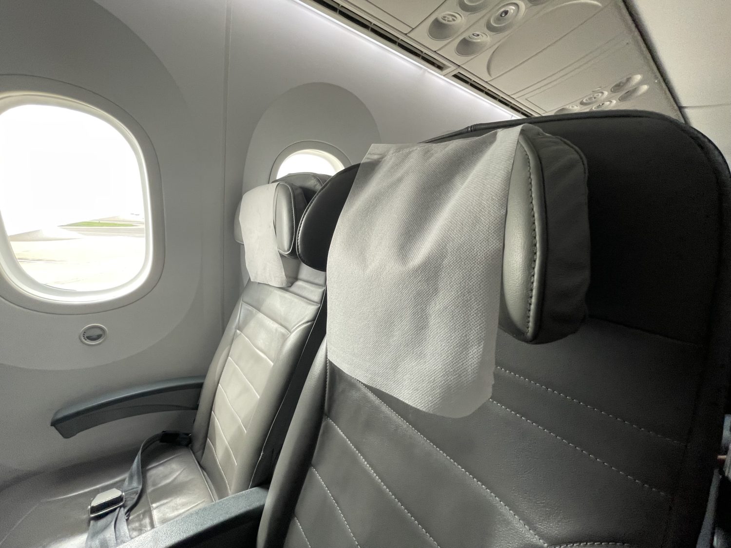 Headrest on an airplane seat