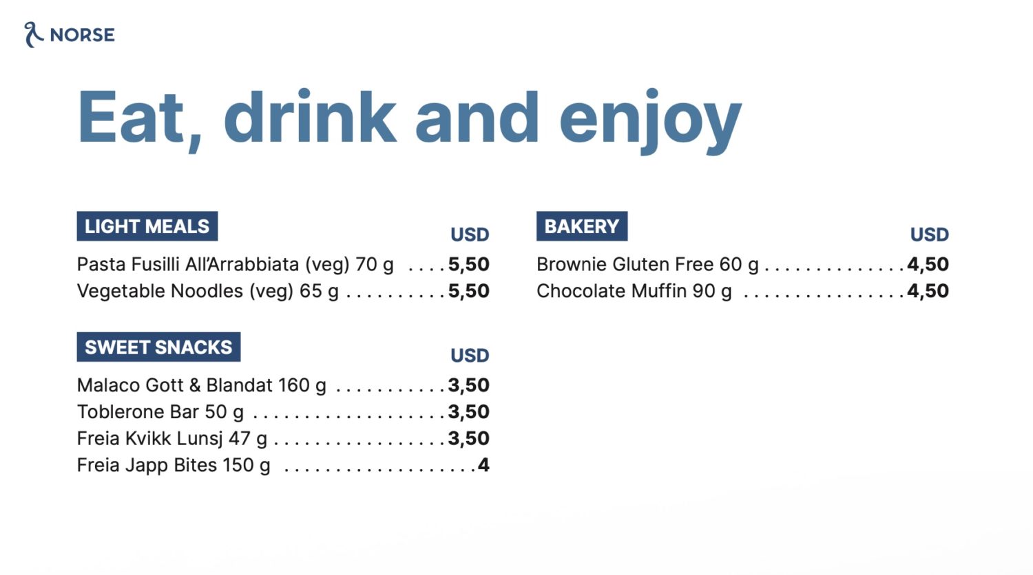 The food menu on Norse Atlantic