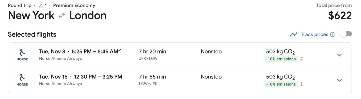 google flights prices from new york to london