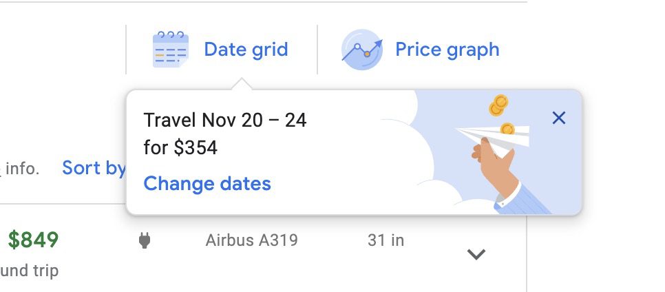Google Flights change dates feature