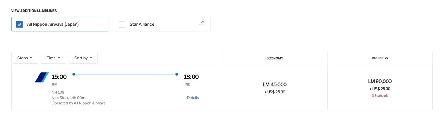 jfk hnd ana redemption