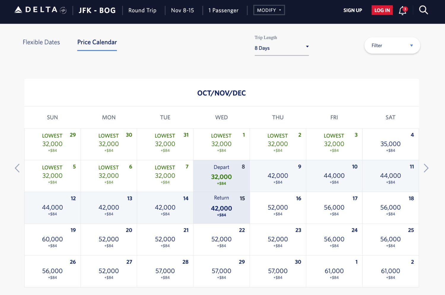five weeks of flights from new york city to bogota on delta.com