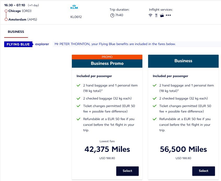 chicago to amsterdam flying blue promo rewards
