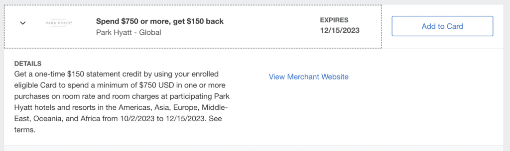 park hyatt amex offer