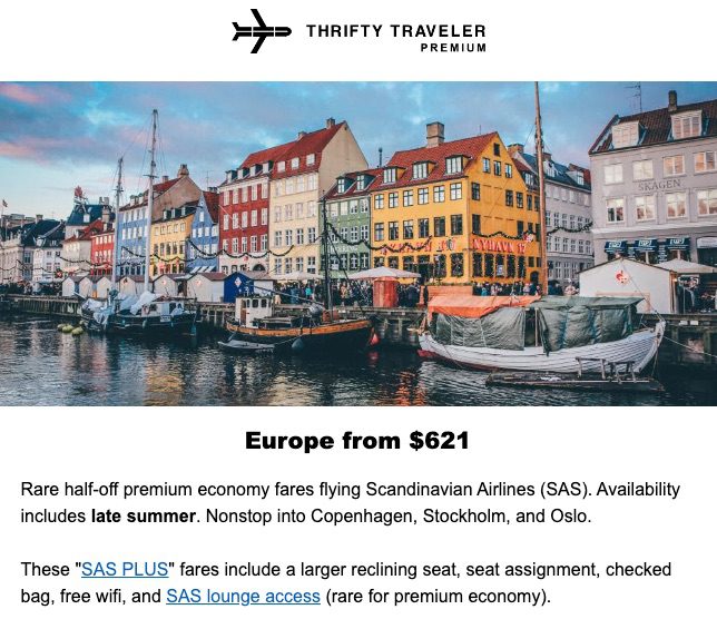 thrifty traveler premium flight deal alert to europe