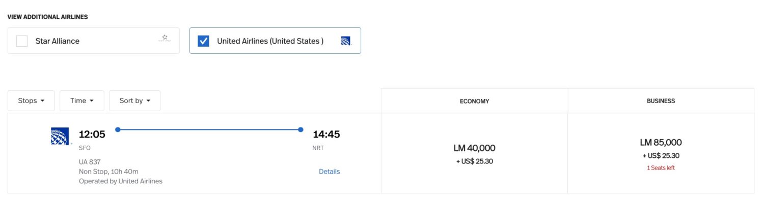 sfo nrt united lifemiles