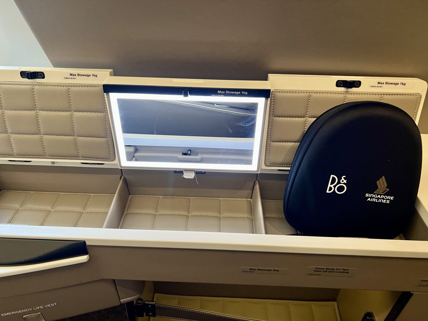 Singapore airlines first class storage cubbies