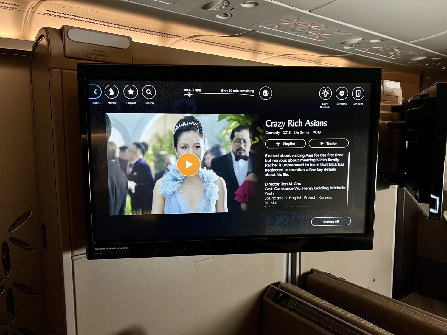 Singapore Airlines first class TV