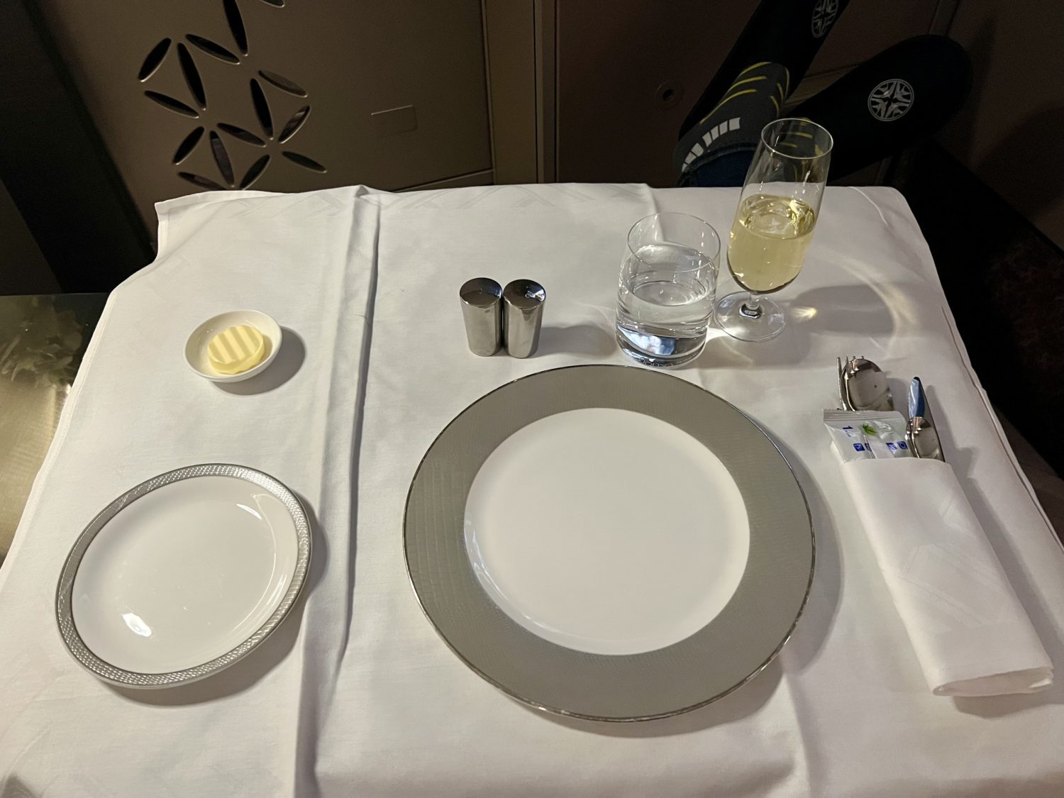 Singapore Airlines first class table setting