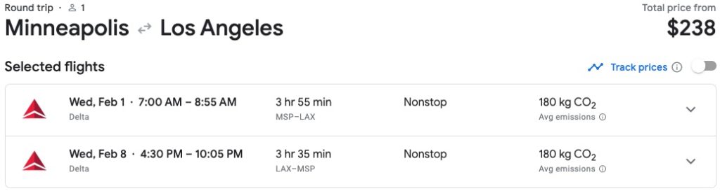 minneapolis to los angeles on Delta