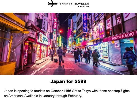Thrifty Traveler Premium deal from LAX to Tokyo