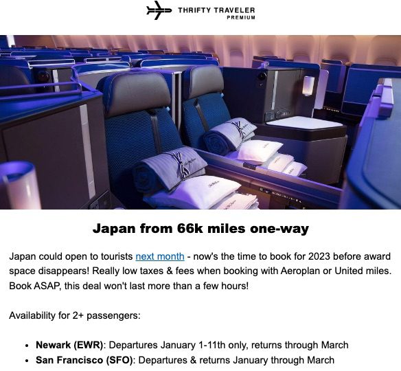 Thrifty Traveler Premium deal United Polaris to Japan