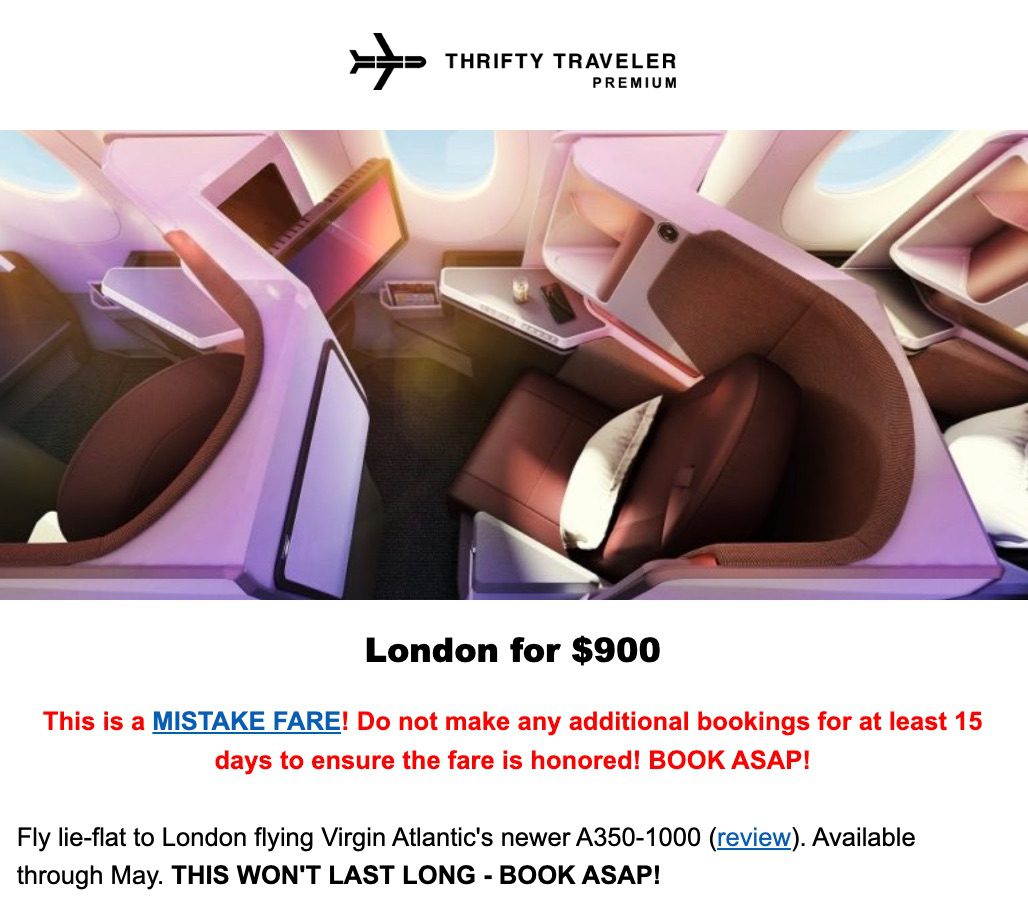 Now Live: Get All Our Cheap Fares & Points Deals with Thrifty Traveler Premium+ 11 virgin atlantic business class mistake fare