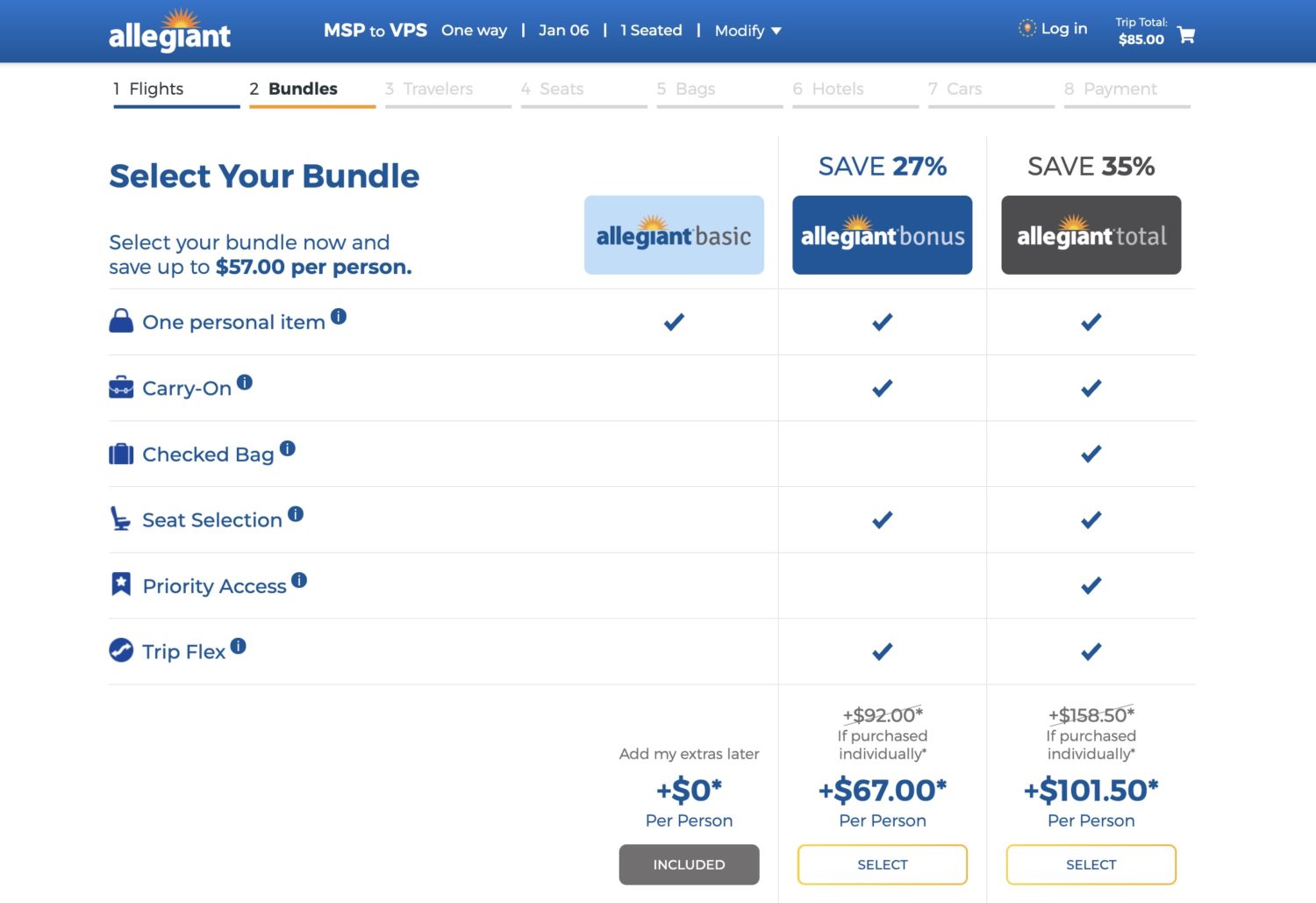 Allegiant baggage fees