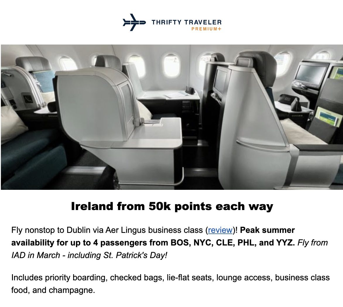 Business class flight deal to Dublin