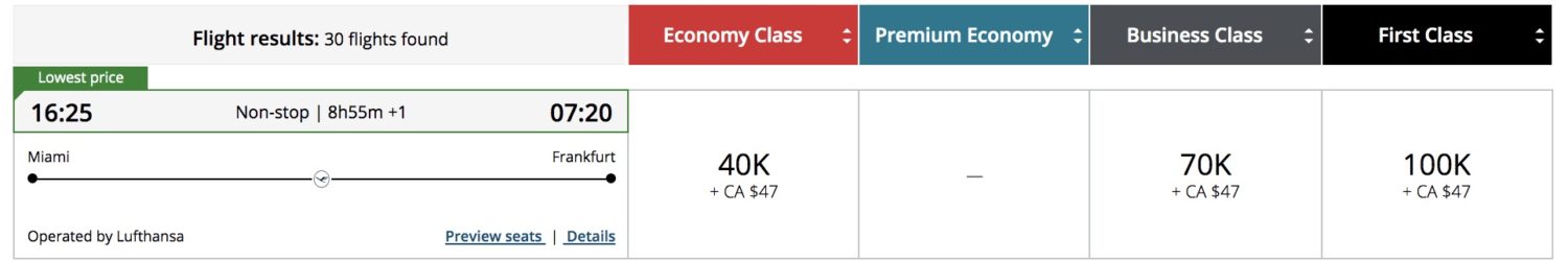 lufthansa air canada redemption