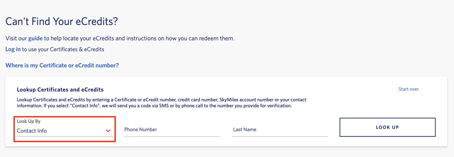 delta search for ecredits using contact info