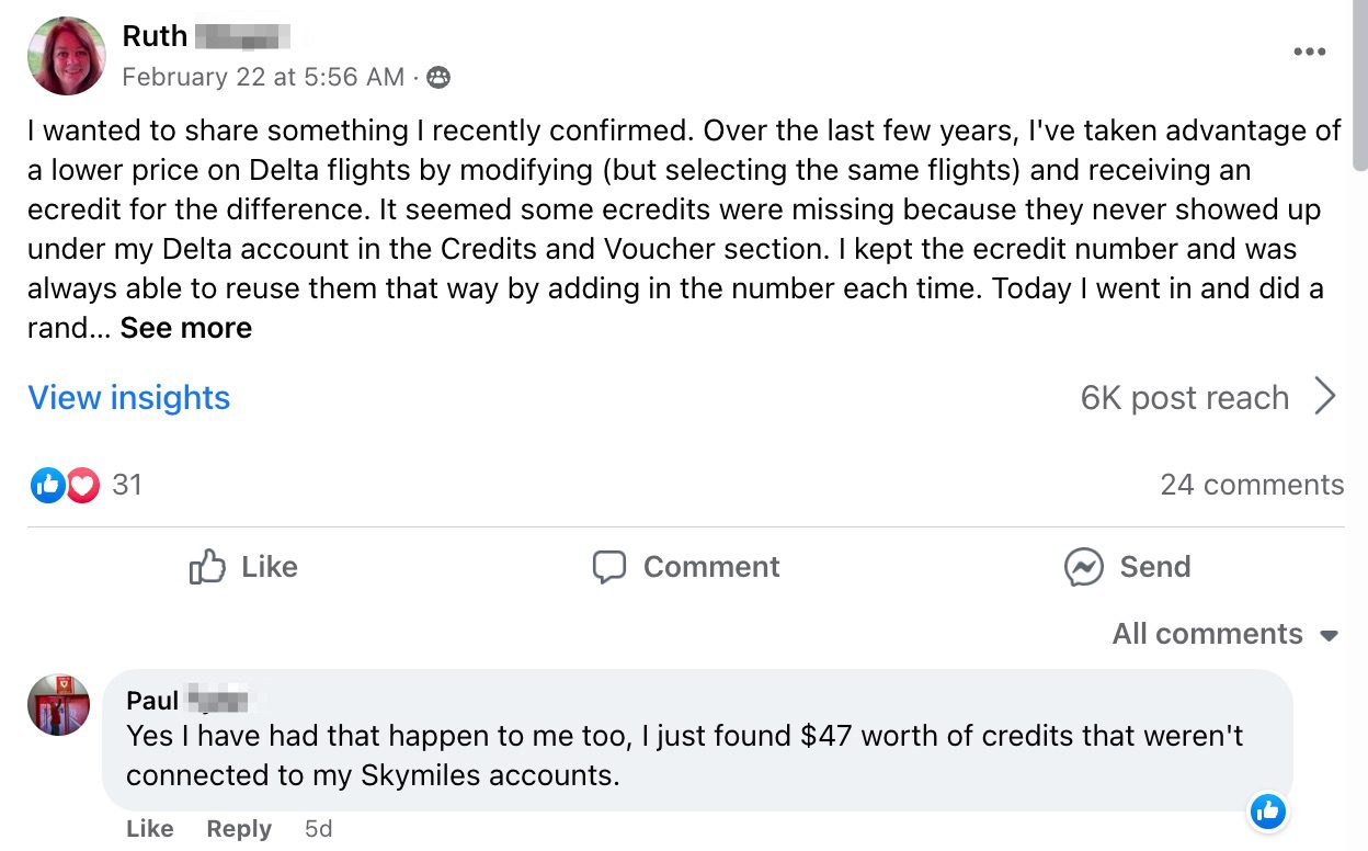 fb group delta ecredit issue