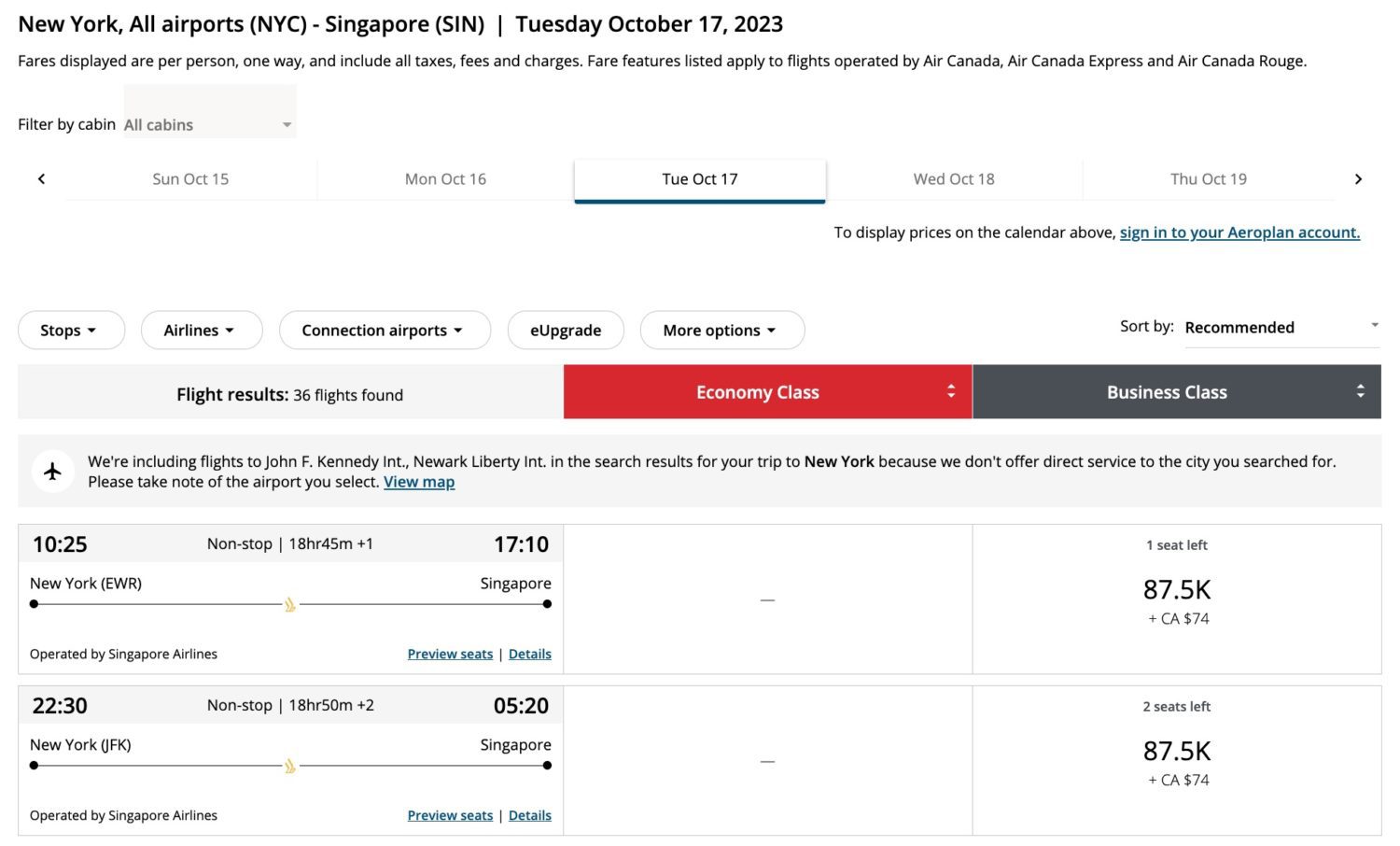 singapore business class redemption