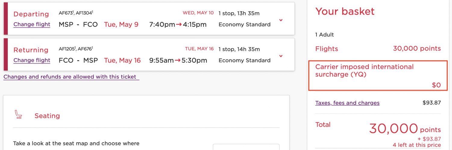 Minneapolis to Rome using Virgin points