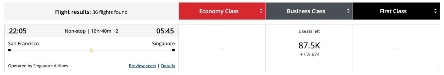 san francisco to singapore