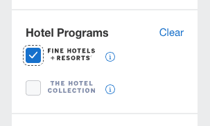 Amex Travel Fine Hotels and Resorts and the Hotel Collection Filter