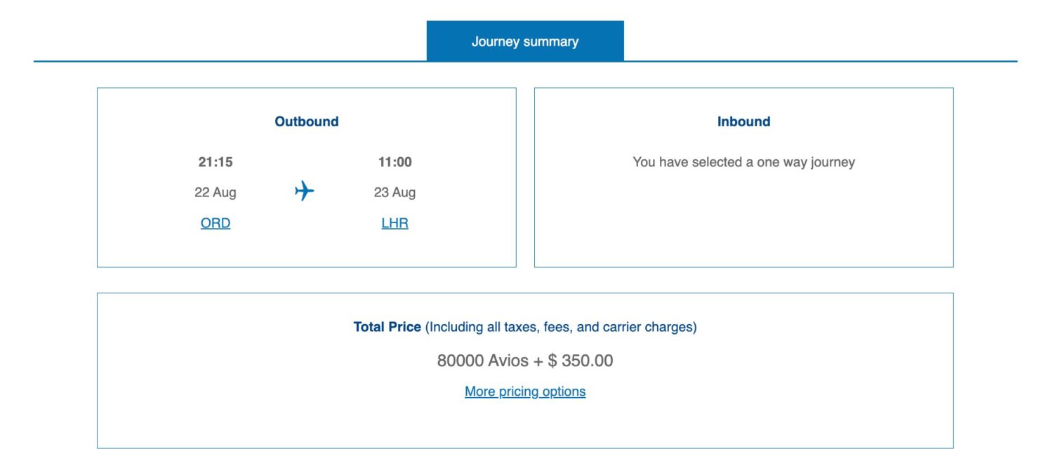 Chicago to London Avios