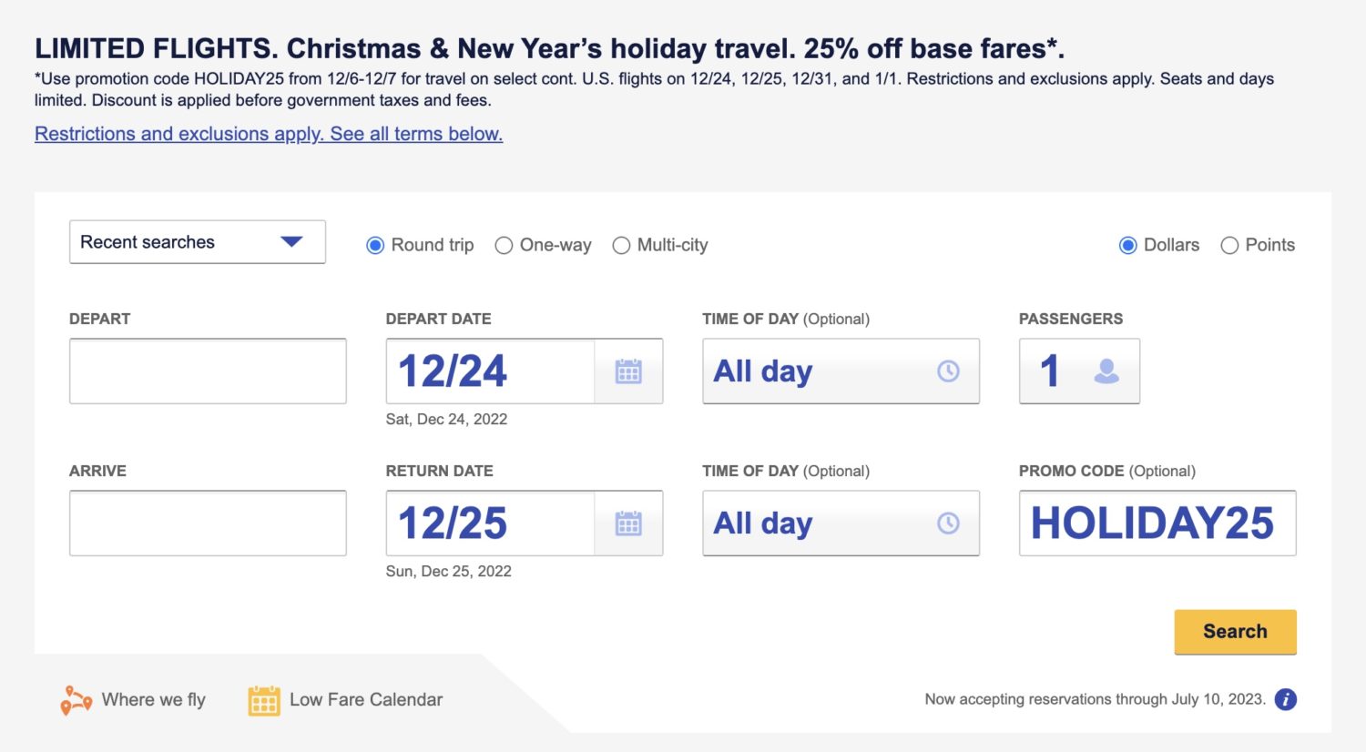 Southwest Airlines Holiday Sale