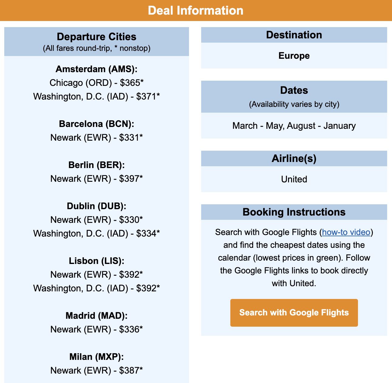 Cheap flights to Europe