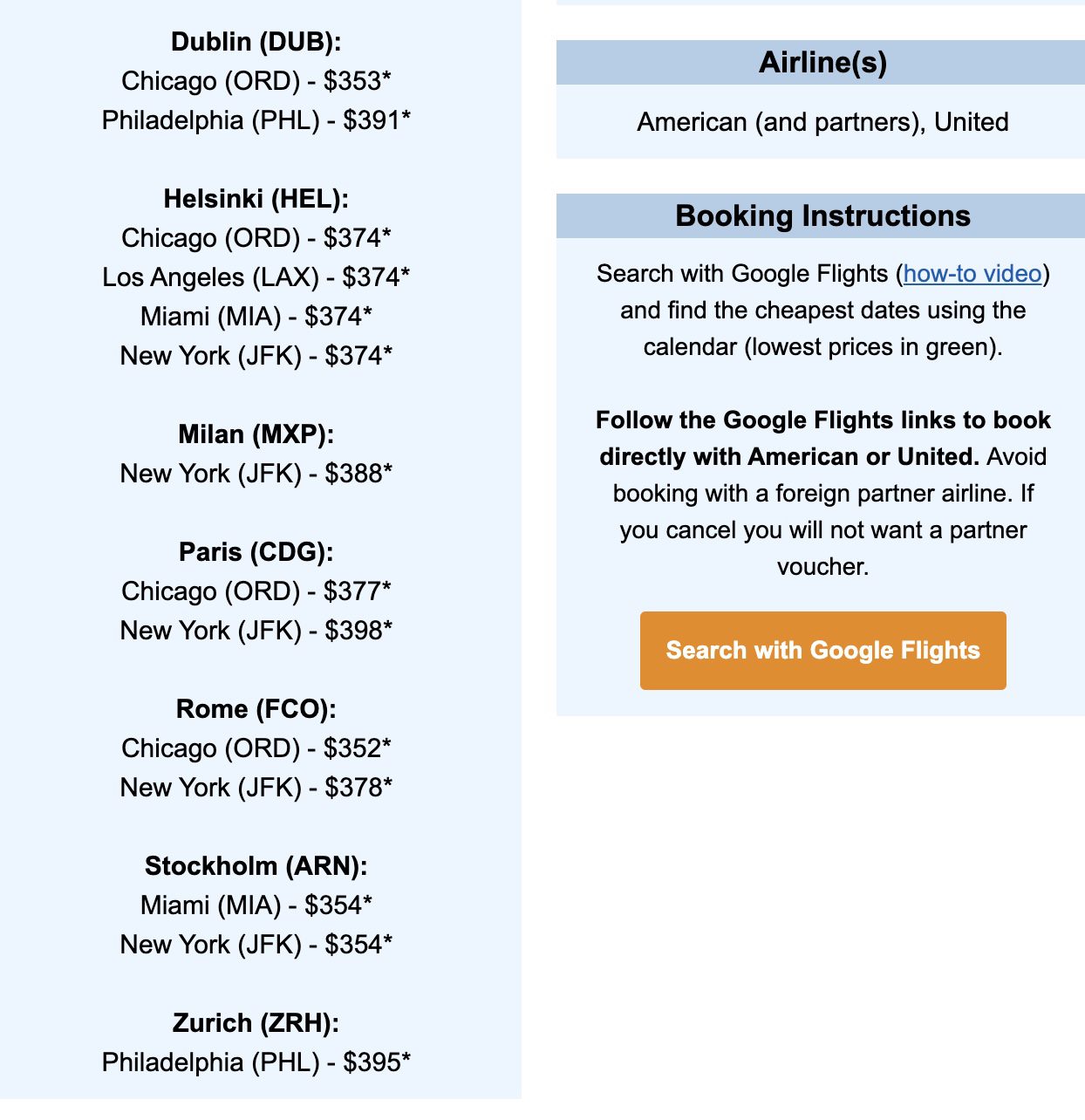 Cheap flights to Europe