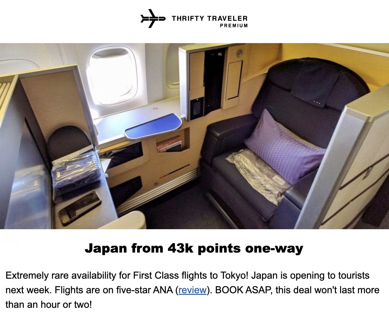 First class deal to Japan